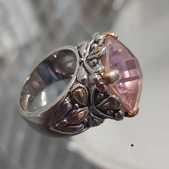 Elegant Pink and Gold/Silver Women's Ring - Picture 2 of 14